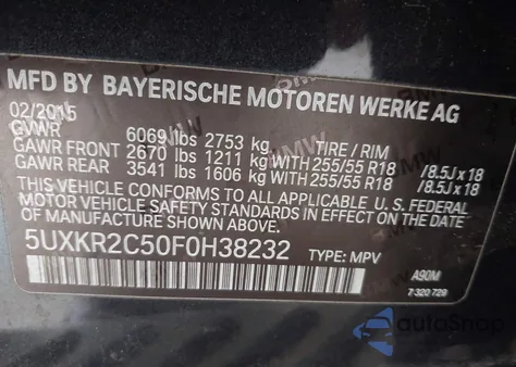 2015 BMW X5 Sdrive35I from USA, damaged, VIN 5UXKR2C50F0H38232
